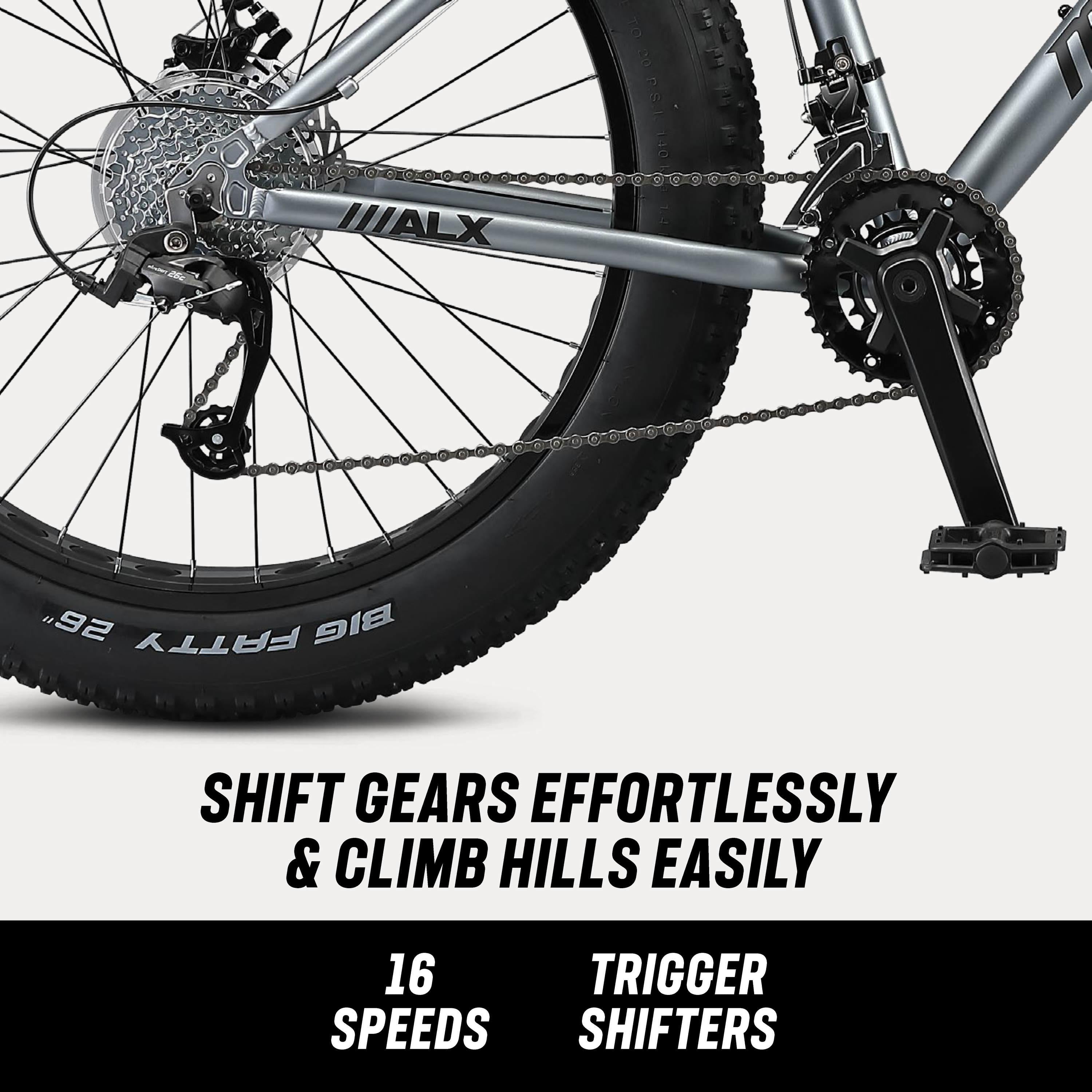 Mongoose Dolomite ALX fat tire mountain bike, 16 speeds, medium frame, grey