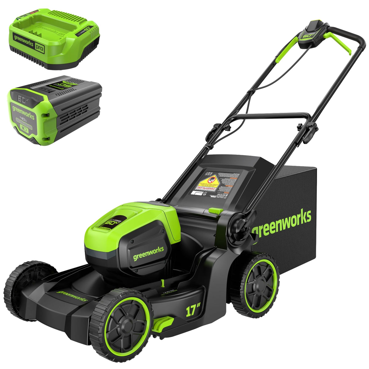 60V 17" Brushless Cordless Push Lawn Mower, 2-in-1 Mulching/Bagging, 4.0Ah Battery and 3A Charger(40min Runtime)