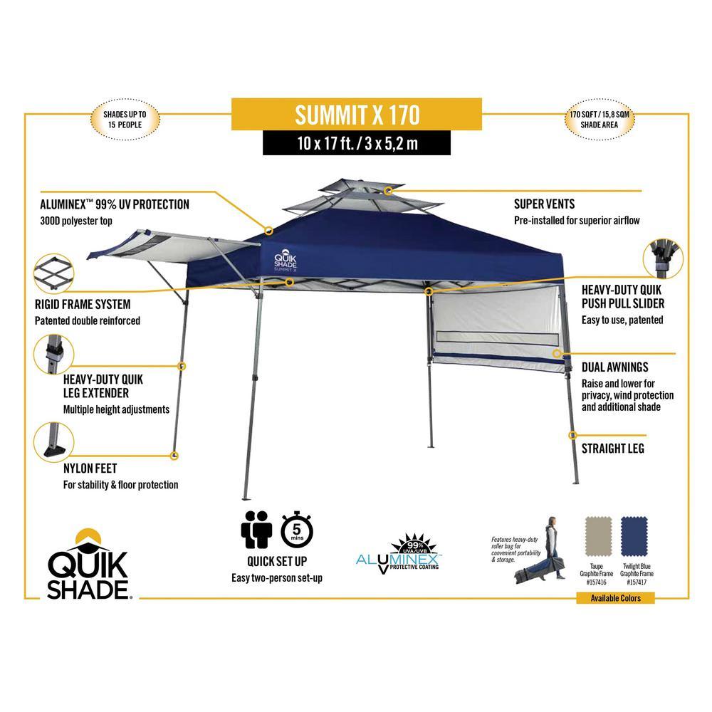 SX170 10 ft. x 10 ft. Blue/Graphite Instant Canopy with Dual Half Awnings