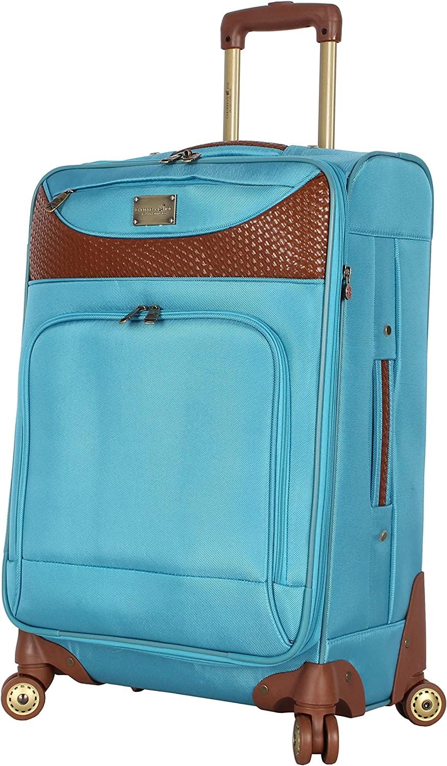 er Luggage Collection - Expandable 24 Inch Softside Bag - Durable Mid-sized Lightweight Checked Suitcase with 4-Rolling Spinner Wheels (Light Blue)