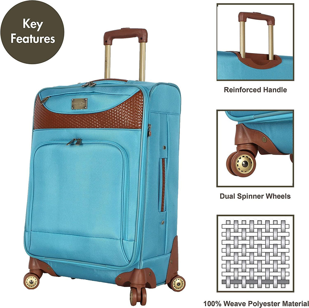 er Luggage Collection - Expandable 24 Inch Softside Bag - Durable Mid-sized Lightweight Checked Suitcase with 4-Rolling Spinner Wheels (Light Blue)