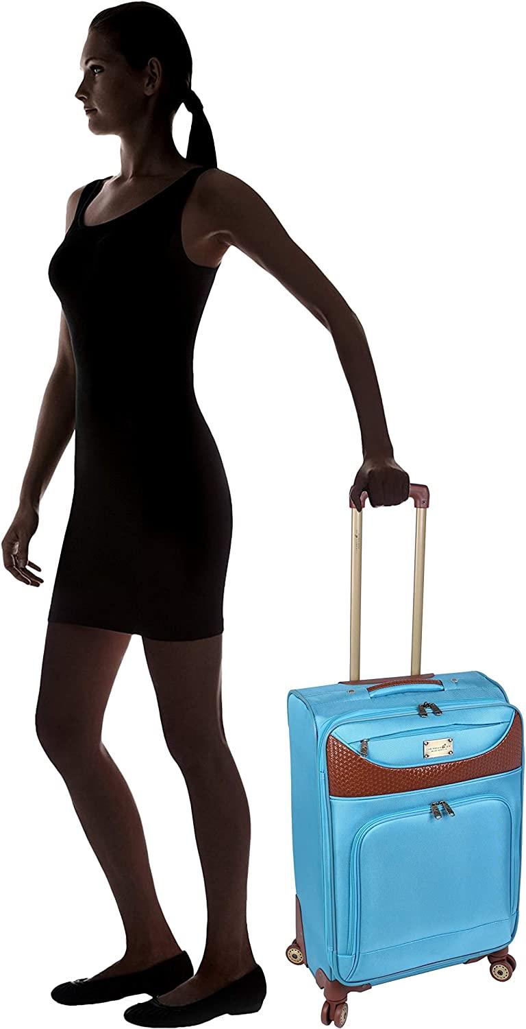 er Luggage Collection - Expandable 24 Inch Softside Bag - Durable Mid-sized Lightweight Checked Suitcase with 4-Rolling Spinner Wheels (Light Blue)