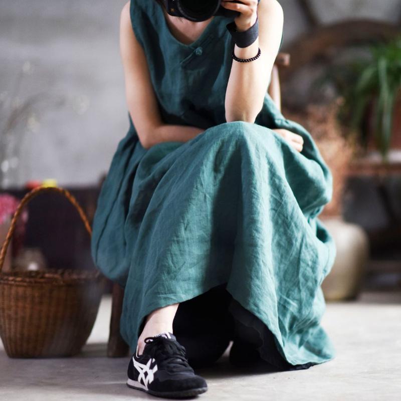 Babakud Linen Vintage Summer Sleeveless Dress