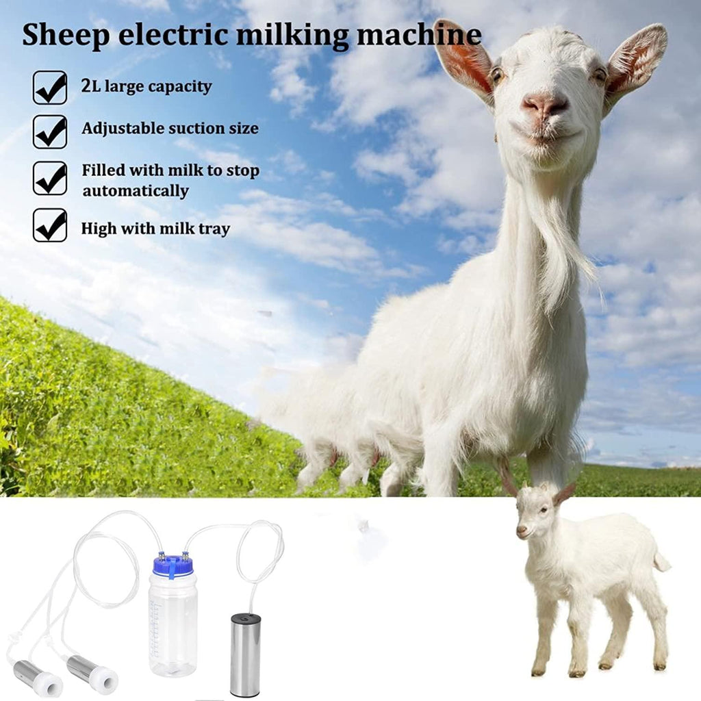 wftd portable electric milking machine milker for goat, stainless steel vacuum pump milker with 2 teat cups for livestock household domestic farm tool supplies
