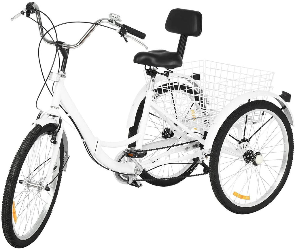 Adult Trike, Foldable Tricycle Cruiser Bike 26-in 3-Wheel 7 Speed with Cargo Basket and Installation Tools, for Recreation, Shopping, Picnics Exercise Men's Women's Bike