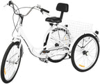 Adult Trike, Foldable Tricycle Cruiser Bike 26-in 3-Wheel 7 Speed with Cargo Basket and Installation Tools, for Recreation, Shopping, Picnics Exercise Men's Women's Bike