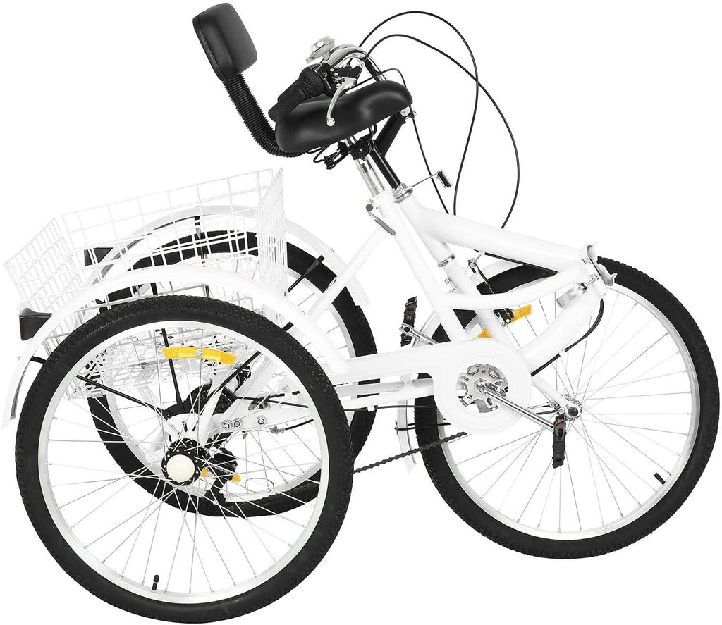 Adult Foldable Tricycles,7 Speed Cruiser Bike,26-in Wheelswith Cargo Basket Three Wheel Cruiser Bike,Backrest Saddle Load 350 Pounds Adult Trikes for Men Women