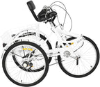 Adult Foldable Tricycles,7 Speed Cruiser Bike,26-in Wheelswith Cargo Basket Three Wheel Cruiser Bike,Backrest Saddle Load 350 Pounds Adult Trikes for Men Women
