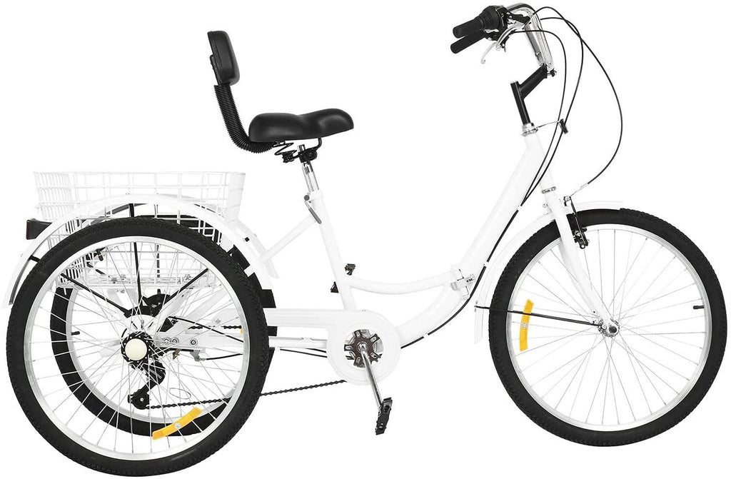 Adult Foldable Tricycles,7 Speed Cruiser Bike,26-in Wheelswith Cargo Basket Three Wheel Cruiser Bike,Backrest Saddle Load 350 Pounds Adult Trikes for Men Women