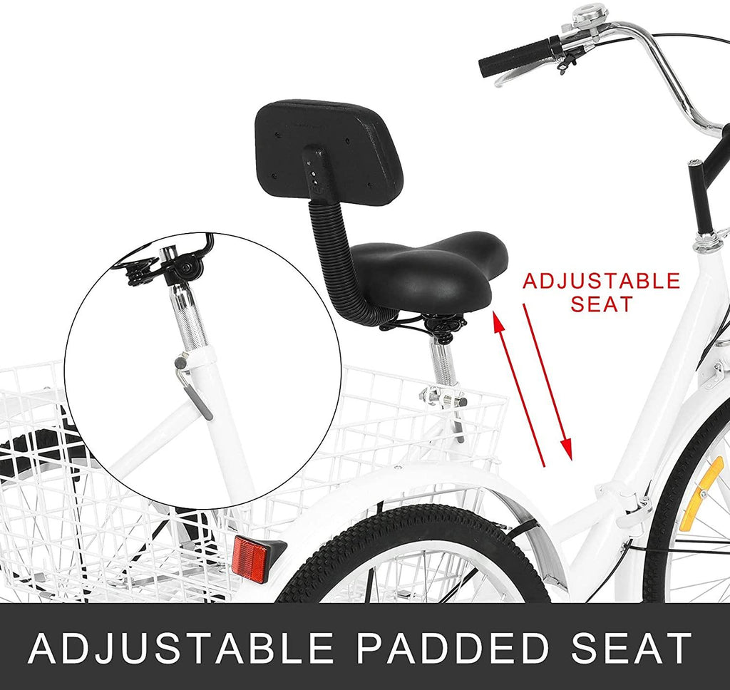 Adult Foldable Tricycles,7 Speed Cruiser Bike,26-in Wheelswith Cargo Basket Three Wheel Cruiser Bike,Backrest Saddle Load 350 Pounds Adult Trikes for Men Women