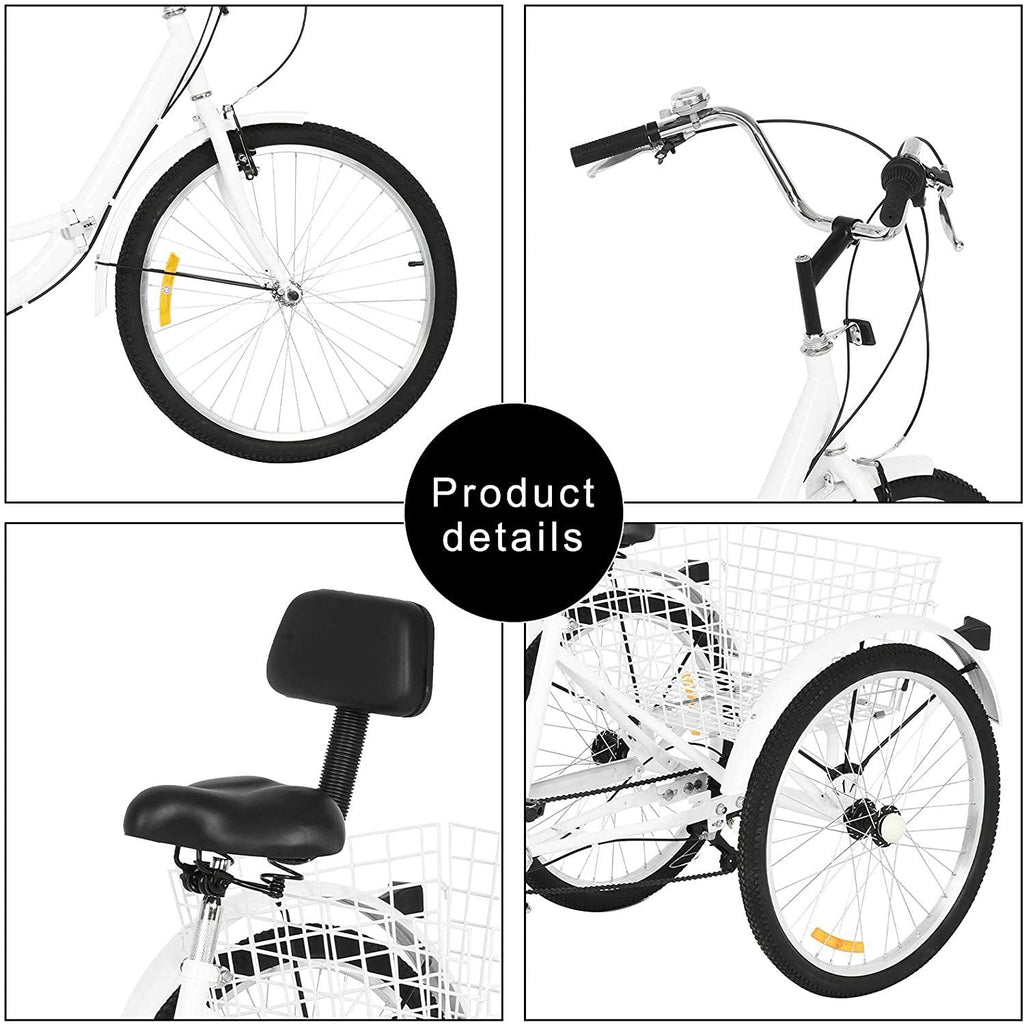 Adult Trike, Foldable Tricycle Cruiser Bike 26-in 3-Wheel 7 Speed with Cargo Basket and Installation Tools, for Recreation, Shopping, Picnics Exercise Men's Women's Bike