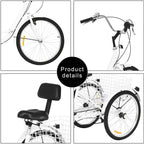 Adult Trike, Foldable Tricycle Cruiser Bike 26-in 3-Wheel 7 Speed with Cargo Basket and Installation Tools, for Recreation, Shopping, Picnics Exercise Men's Women's Bike