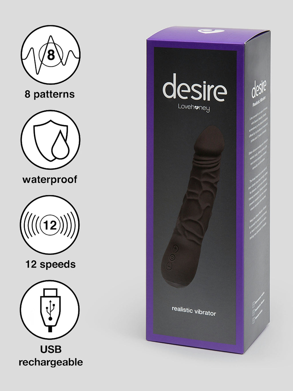Desire Luxury Rechargeable Realistic Dildo Vibrator 6.5 Inch, Black