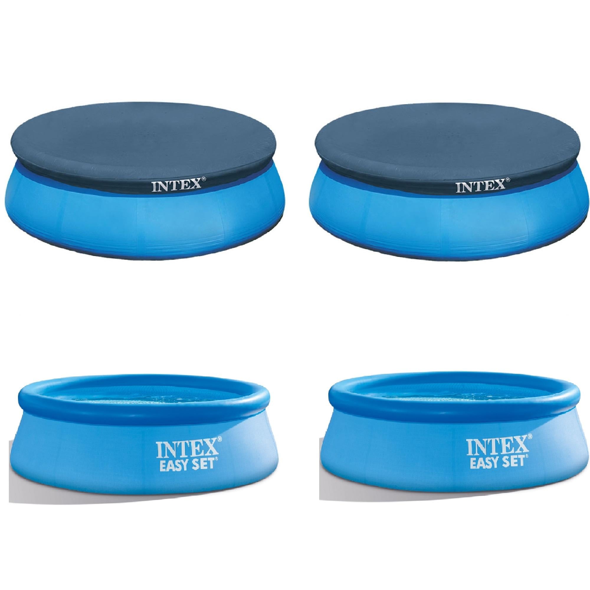 8ft Above Ground Swimming Pool Cover(2) &amp; 8ft Inflatable Top Round Pool(2)