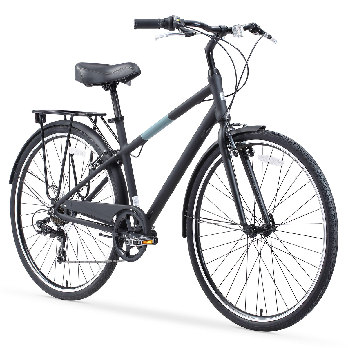 reezero Reach Your Destination Men's 7-Speed Hybrid Bike with Rear Rack, 28" Wheels, Matte Black