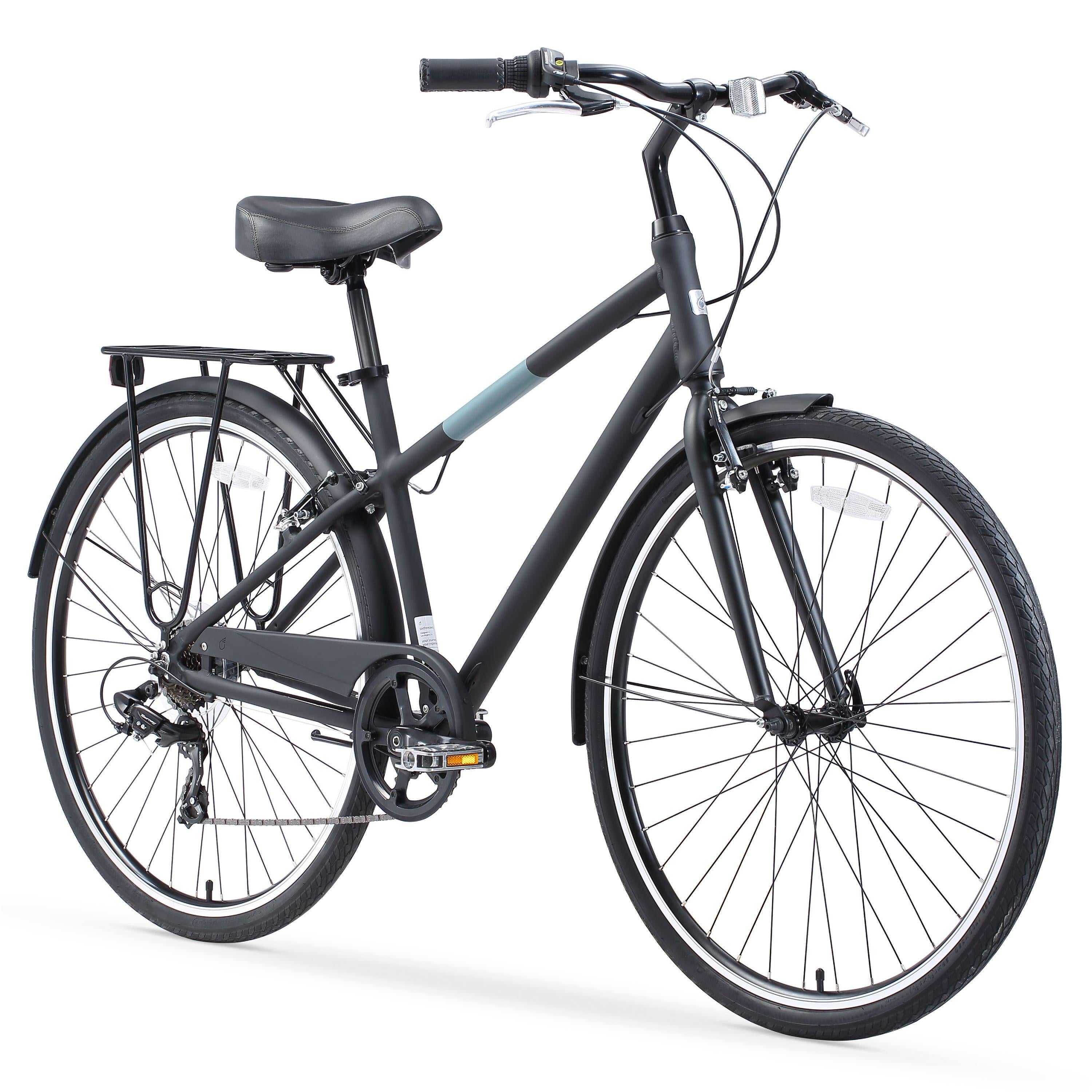 reezero Reach Your Destination Men's 7-Speed Hybrid Bike with Rear Rack, 28" Wheels, Matte Black