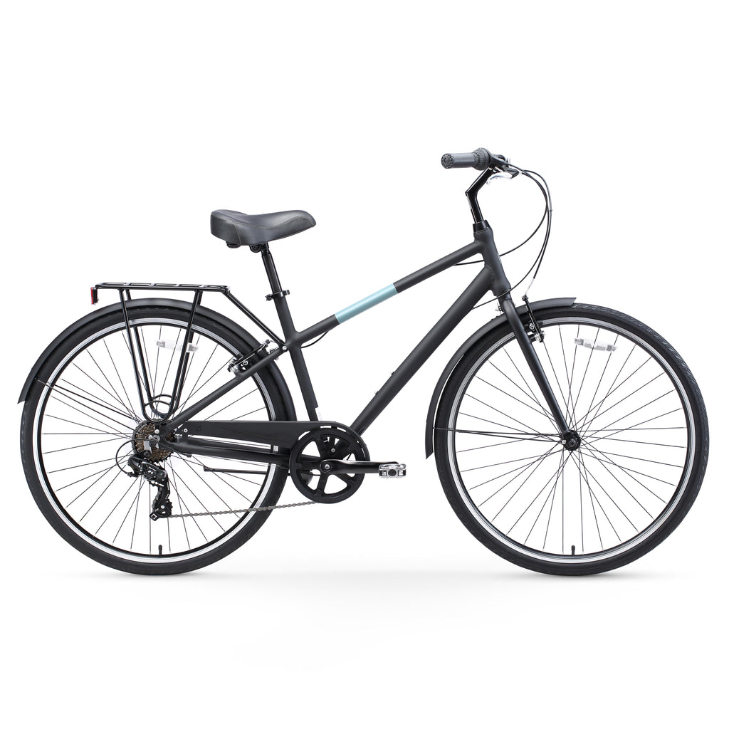 reezero Reach Your Destination Men's 7-Speed Hybrid Bike with Rear Rack, 28" Wheels, Matte Black