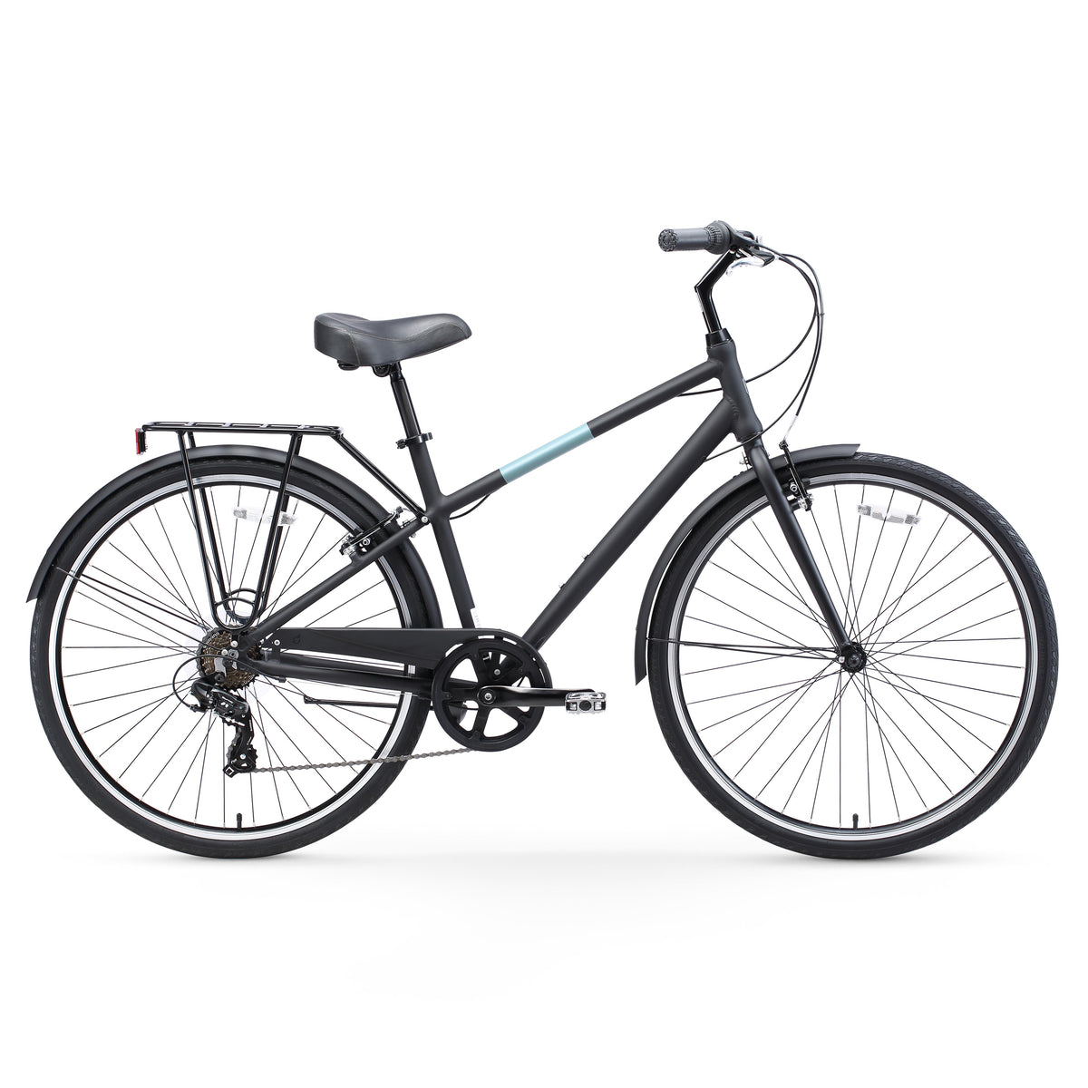 reezero Reach Your Destination Men's 7-Speed Hybrid Bike with Rear Rack, 28" Wheels, Matte Black