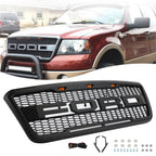 2004-2008 F150 Ford Black Raptor Style Black Front Mesh Hood Grill Grille Replacement With LED Generic