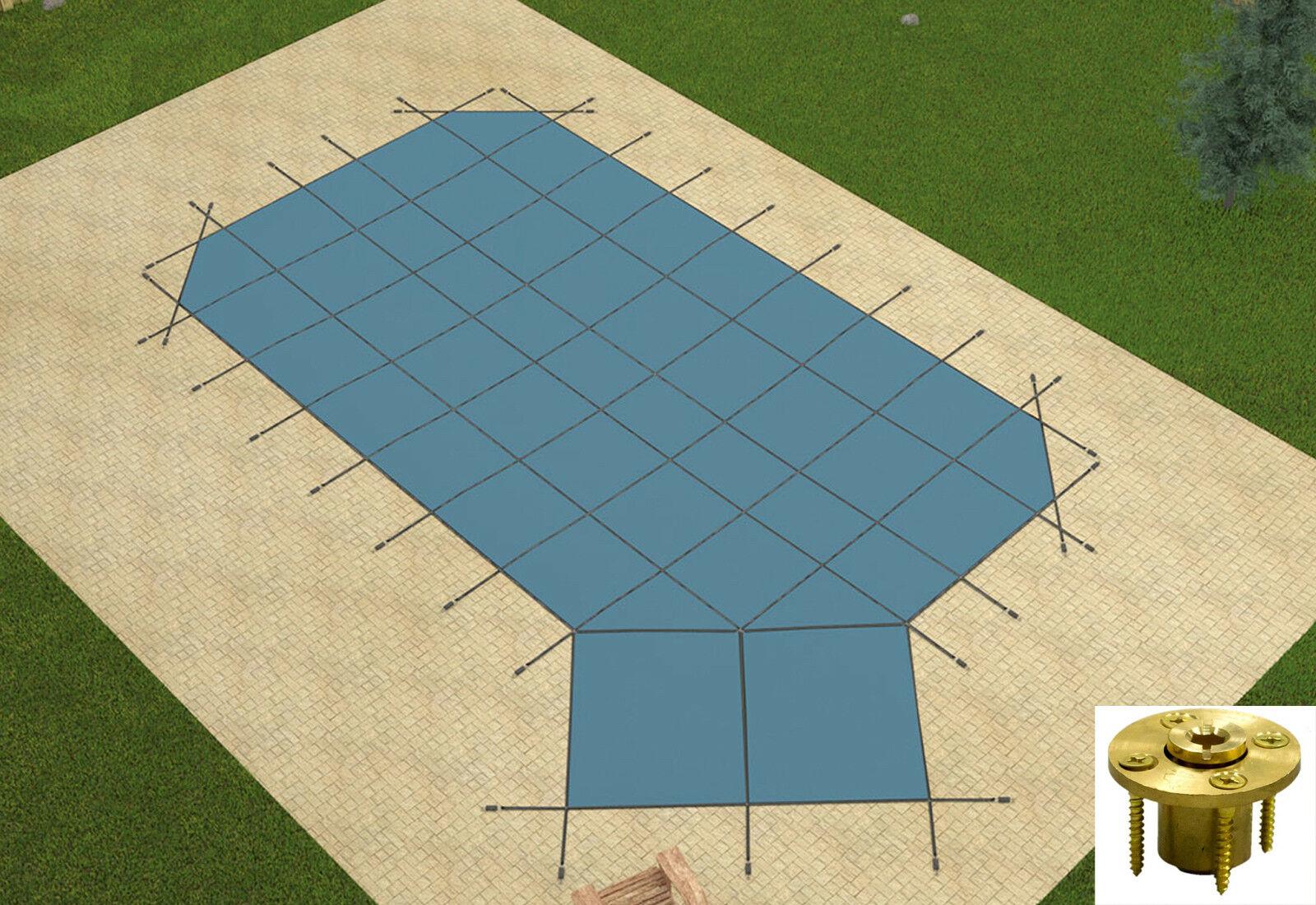 gli grecian mesh swimming pool safety cover w/ right offset step &amp; wood anchors