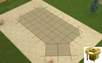 gli grecian mesh swimming pool safety cover w/ right offset step &amp; wood anchors