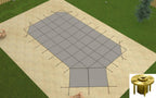 gli grecian mesh swimming pool safety cover w/ right offset step &amp; wood anchors
