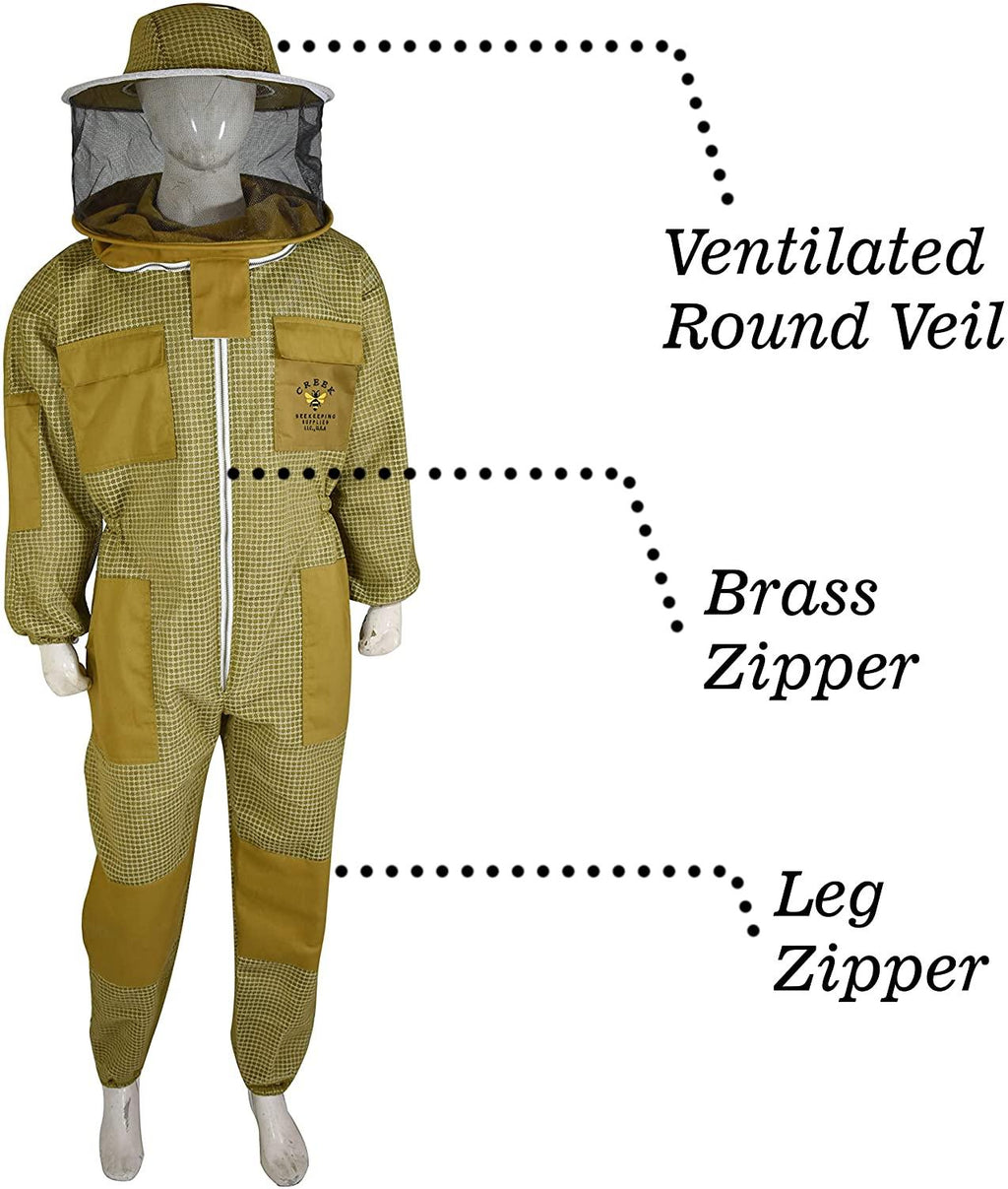 creek beekeeping supplies -- beekeeping suit with round veil/hat (5x-large, khaki)