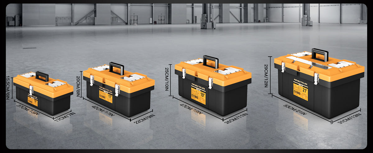 Tool Box | 4 In 1 Toolbox Set | 8 Removable Tool Box Organizers | 15”+17”+19”+21” | Lockable Portable Tool Boxes | Mini/Small/LarToolboxes | GaraStoraTools | Home/Professional | Hand/Power