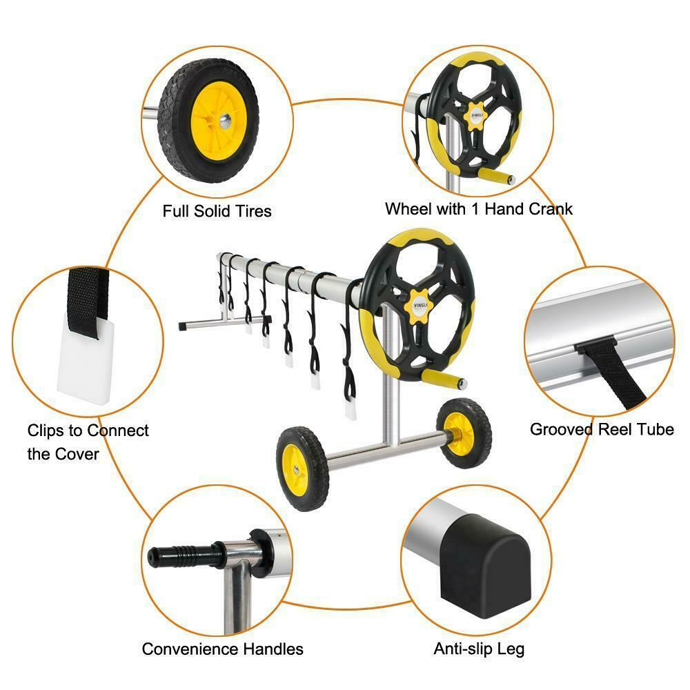 18 feet inground swimming pool solar cover reel set aluminum (upgrade) yellow us