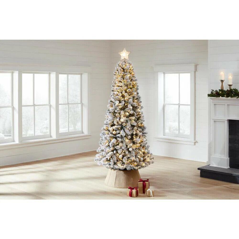 7.5 ft Needle Flocked Slim LED Pre-Lit Tree 350 SureBright Warm White Lights