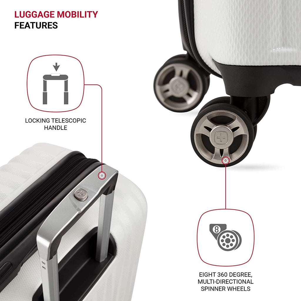 7272 Energie Expandable Hard-Sided Luggage With Spinner Wheels &amp; TSA Lock, White, 27”