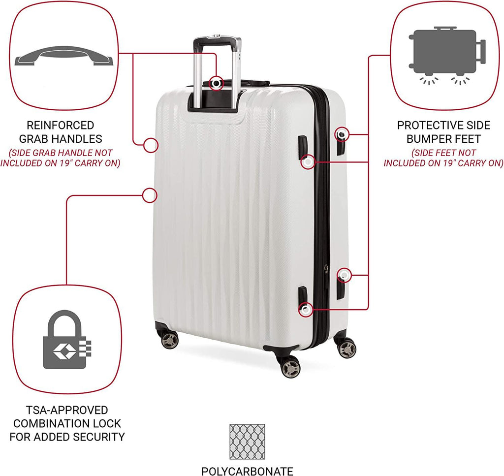 7272 Energie Expandable Hard-Sided Luggage With Spinner Wheels &amp; TSA Lock, White, 27”
