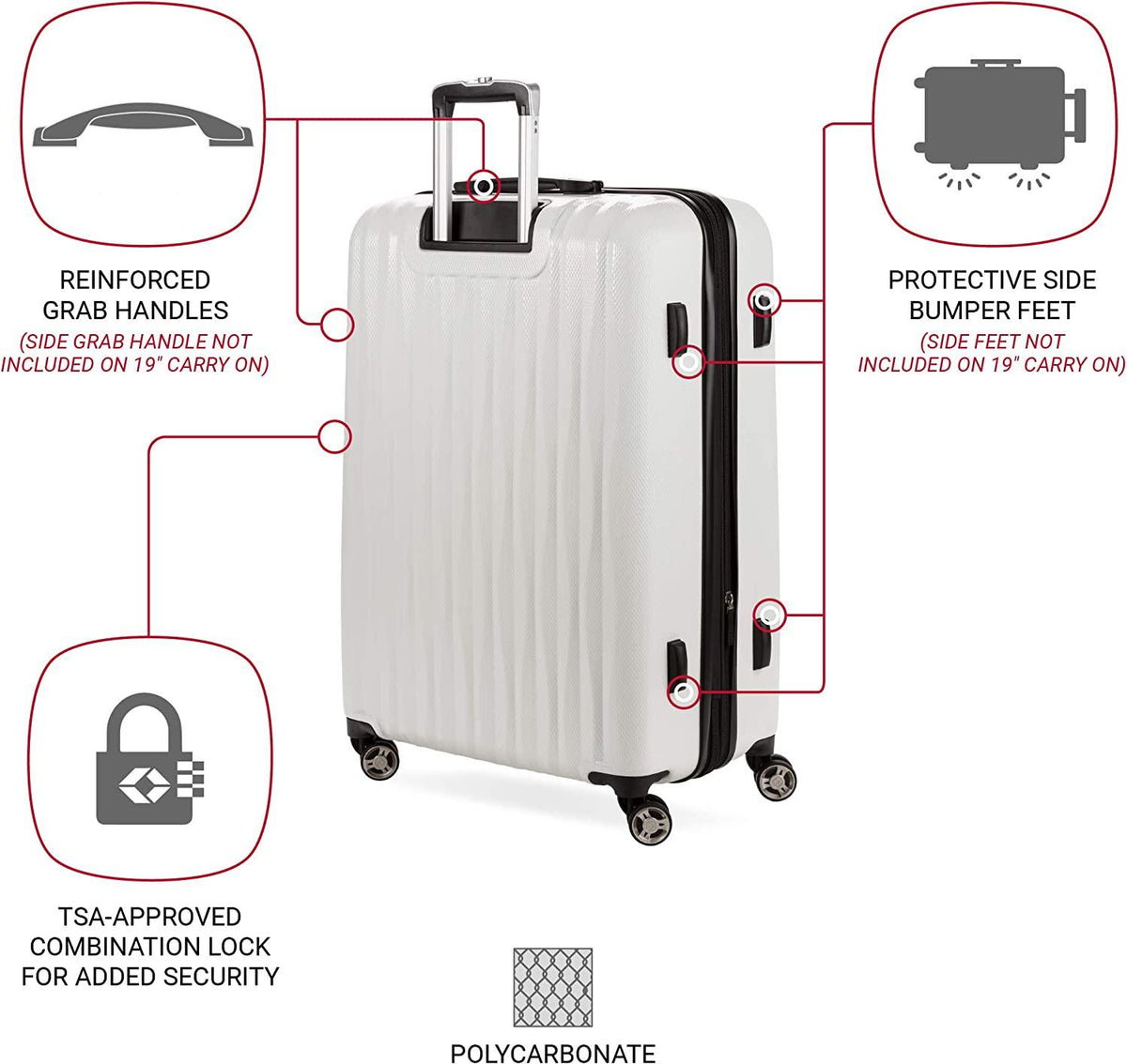 7272 Energie Expandable Hard-Sided Luggage With Spinner Wheels &amp; TSA Lock, White, 27”