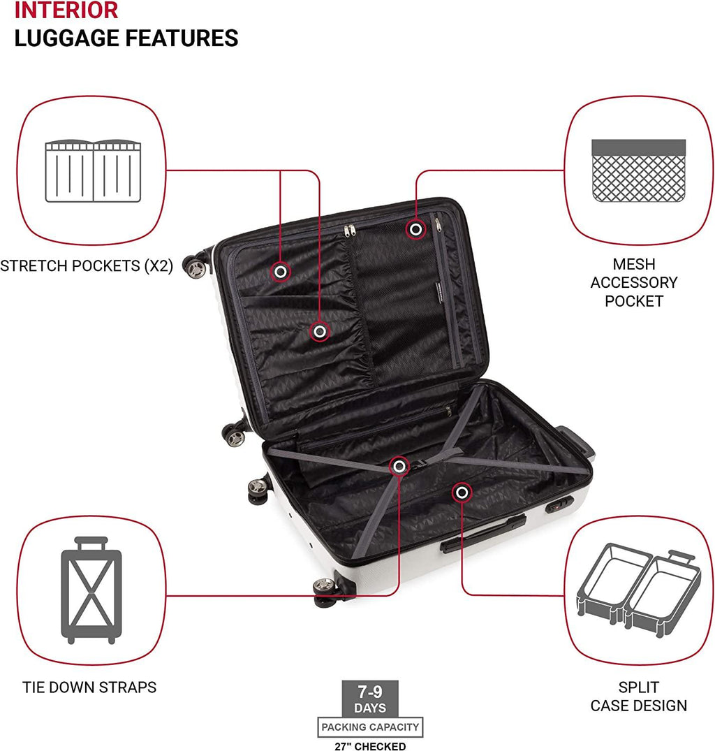 7272 Energie Expandable Hard-Sided Luggage With Spinner Wheels &amp; TSA Lock, White, 27”