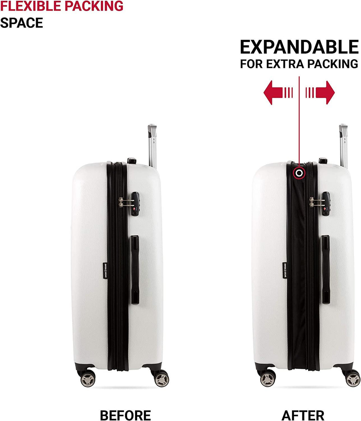 7272 Energie Expandable Hard-Sided Luggage With Spinner Wheels &amp; TSA Lock, White, 27”