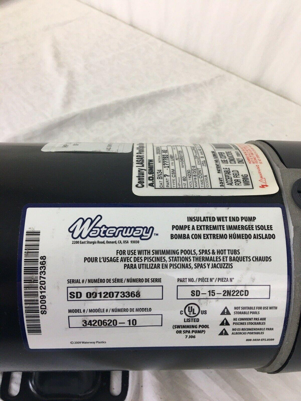 century waterway spa pump 1.5hp 230v 8.5/2.8a 2-speed 2 mbt sd 48f hot tub