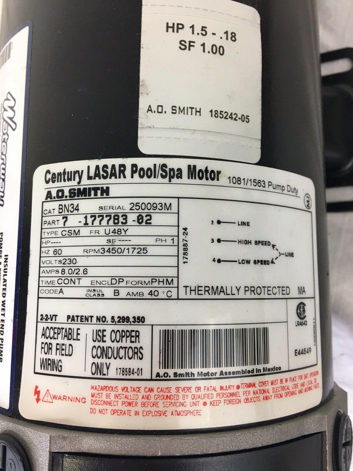century waterway spa pump 1.5hp 230v 8.5/2.8a 2-speed 2 mbt sd 48f hot tub