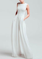 Women's Casual Square-Cut Collar Pure Color Sleeveless Jumpsuit