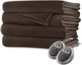 Sunbeam Velvet Plush Queen Heated Blanket with 20 Heat Settings  Auto-Off and 2-Digital Controllers - 5 Yr Warranty  Walnut Brown