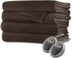 Sunbeam Velvet Plush Queen Heated Blanket with 20 Heat Settings  Auto-Off and 2-Digital Controllers - 5 Yr Warranty  Walnut Brown