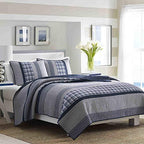 Nautica | Adleson Collection | Cotton Reversible and Light-Weight Quilt Bedspread, Pre-Washed for Extra Comfort, Easy Care Machine Washable, Full/Queen, Blue/Grey