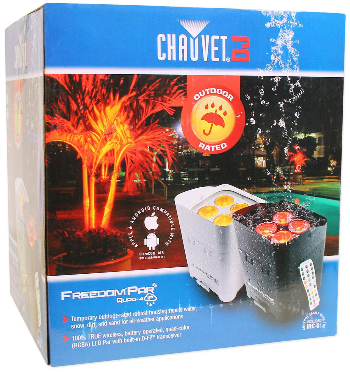 Chauvet DJ Freedom Par Quad-4 IP Wireless Indoor/Outdoor Wash Light+Power Strip