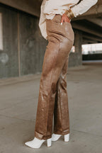 brown snake print flared pants