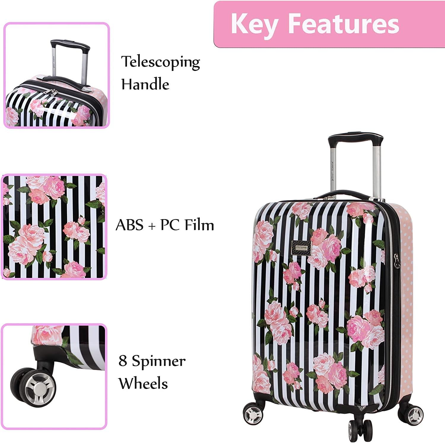 er 20 Inch Carry On - Expandable (ABS + PC) Hardside Luggage - Lightweight Durable Suitcase With 8-Rolling Spinner Wheels for Women (Stripe Roses)