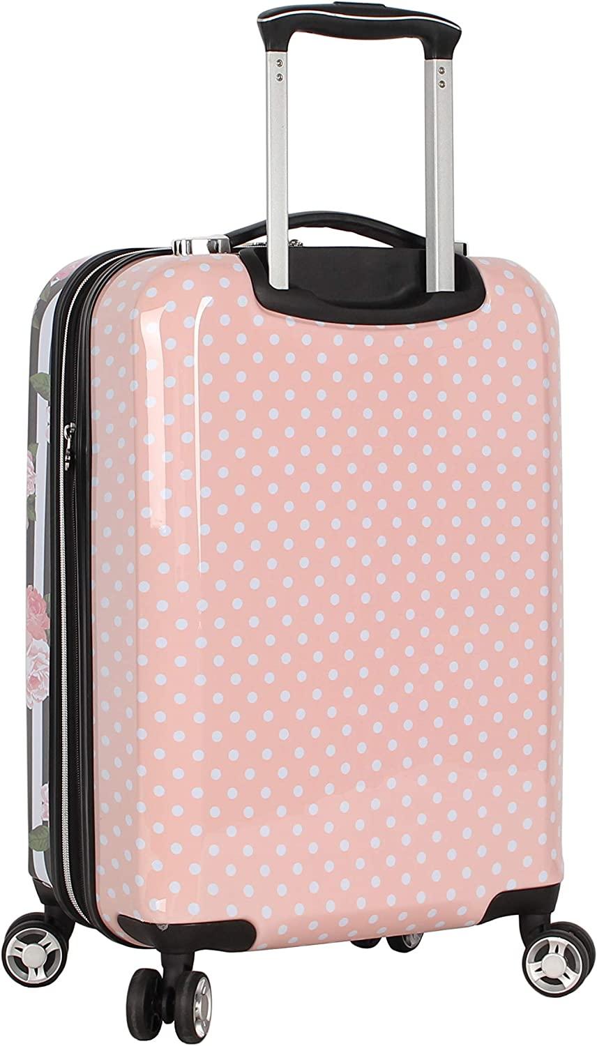 er 20 Inch Carry On - Expandable (ABS + PC) Hardside Luggage - Lightweight Durable Suitcase With 8-Rolling Spinner Wheels for Women (Stripe Roses)
