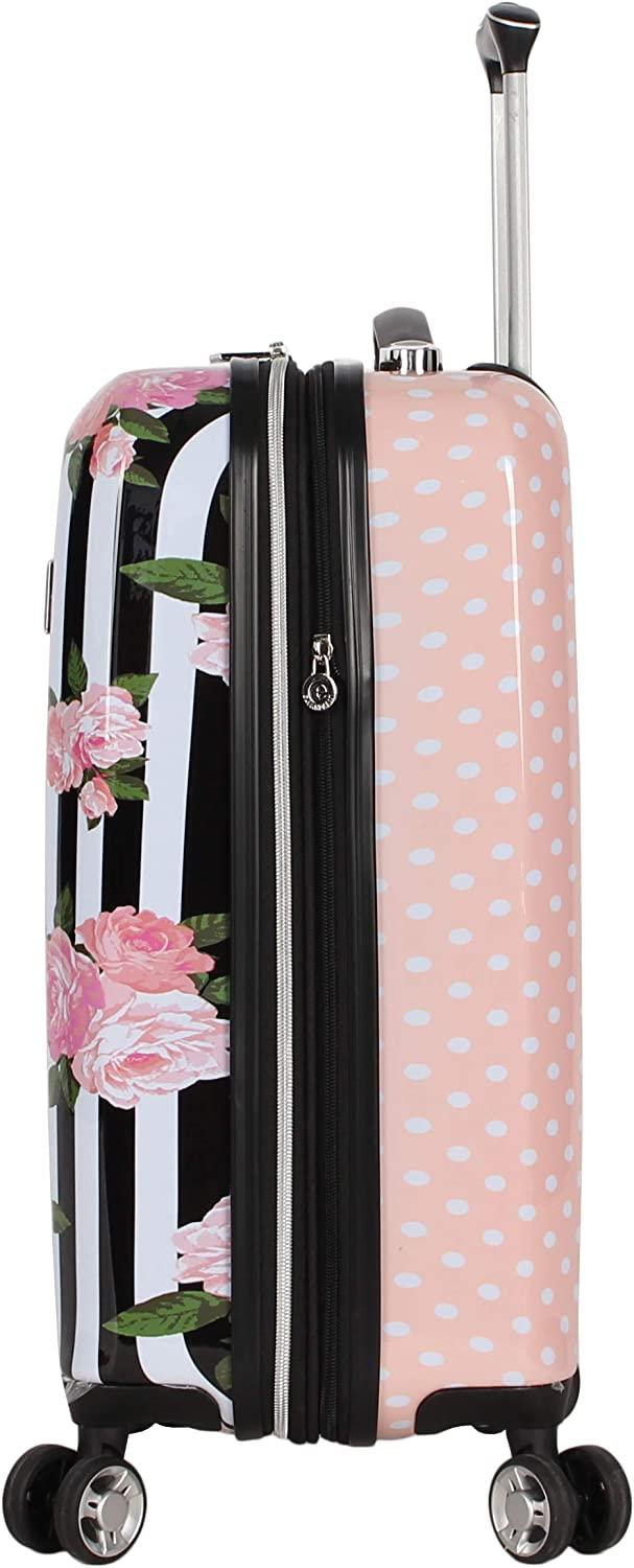 er 20 Inch Carry On - Expandable (ABS + PC) Hardside Luggage - Lightweight Durable Suitcase With 8-Rolling Spinner Wheels for Women (Stripe Roses)