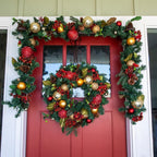 30 in. Artificial Pre-Lit LED Scarlet Hydrangea Wreath