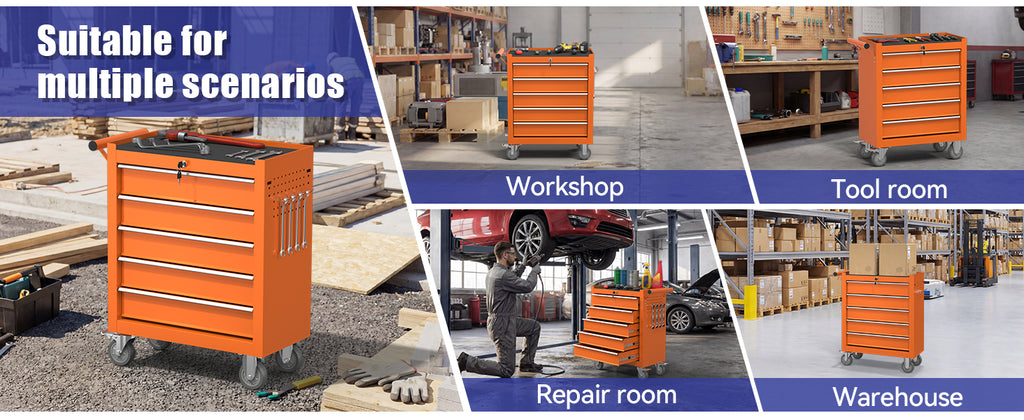 7-Drawer Rolling Tool Chest with Wheels, Metal Tool StoraCabinet with Lock&Keys and Swivel, Toolbox with Drawers, Tool Box for Warehouse,Garage, Repair Shop, Workshop (Black, 7-Drawer)