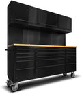 72'' Rolling Tool Chest with 15 Drawers + 3 Upper Cabinets, LarTool Box, Matte Black Mobile Workbench, Lockable StoraCabinet with Wheels for GaraWorkshop (1 × HTC7218PC)