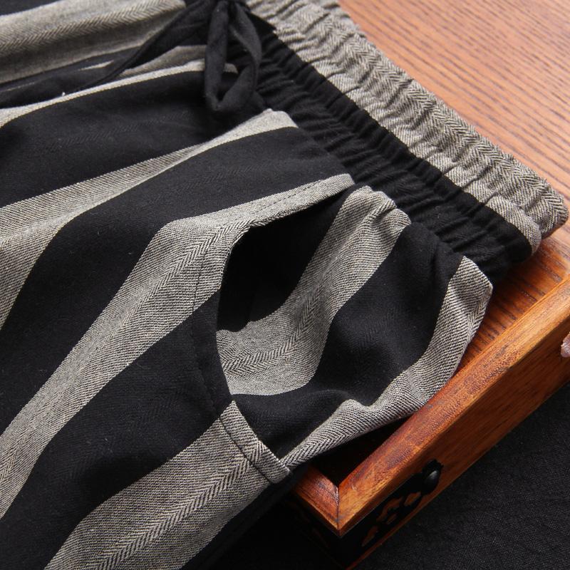 casual retro cotton linen stripe wide-leg pants